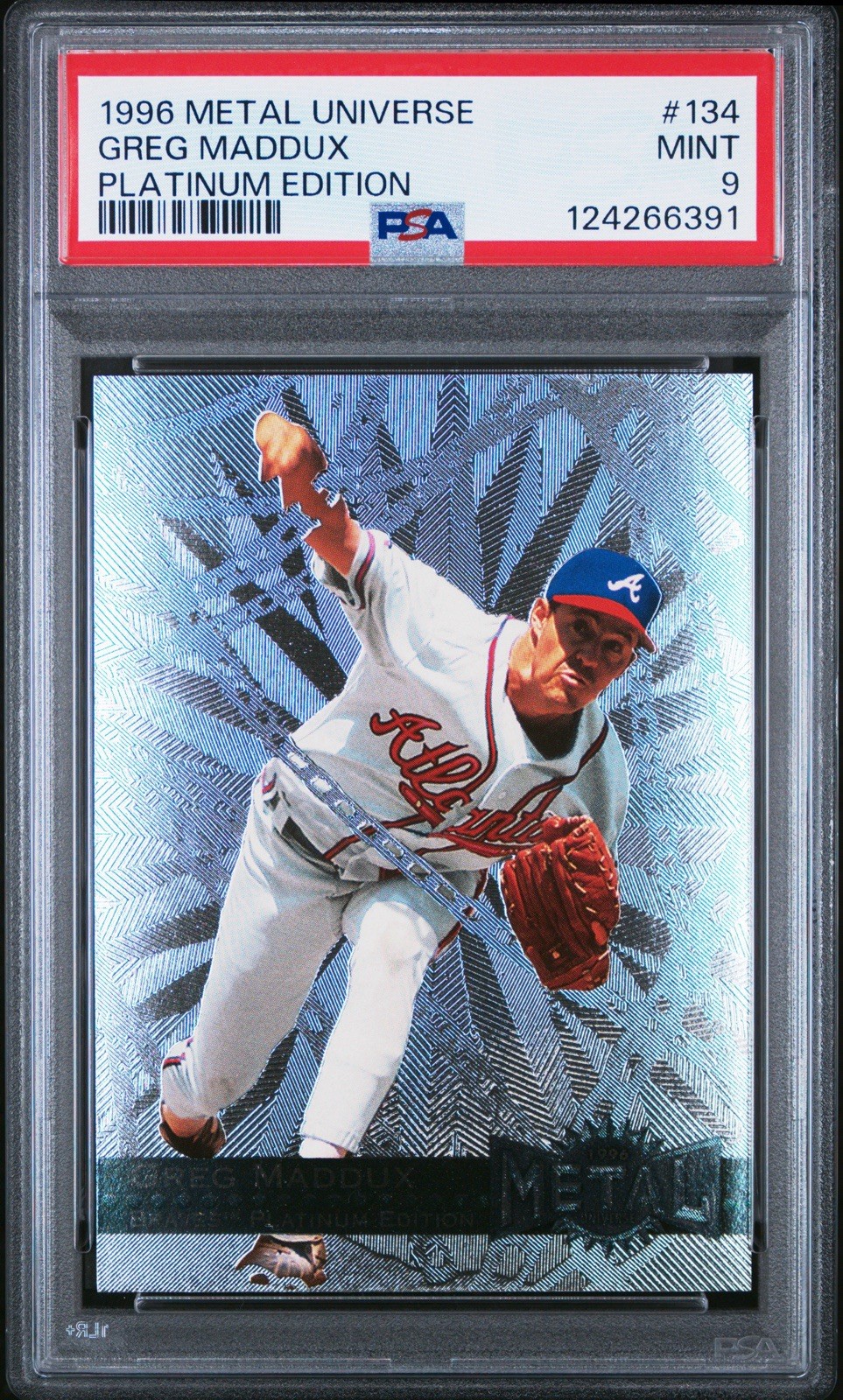 1996 Metal Universe PLATINUM Greg Maddux PSA 9 Mint Pop 10 only 3 Higher 1996 Metal Universe PLATINUM Greg Maddux PSA 9 Mint Pop 10 only 3 Higher