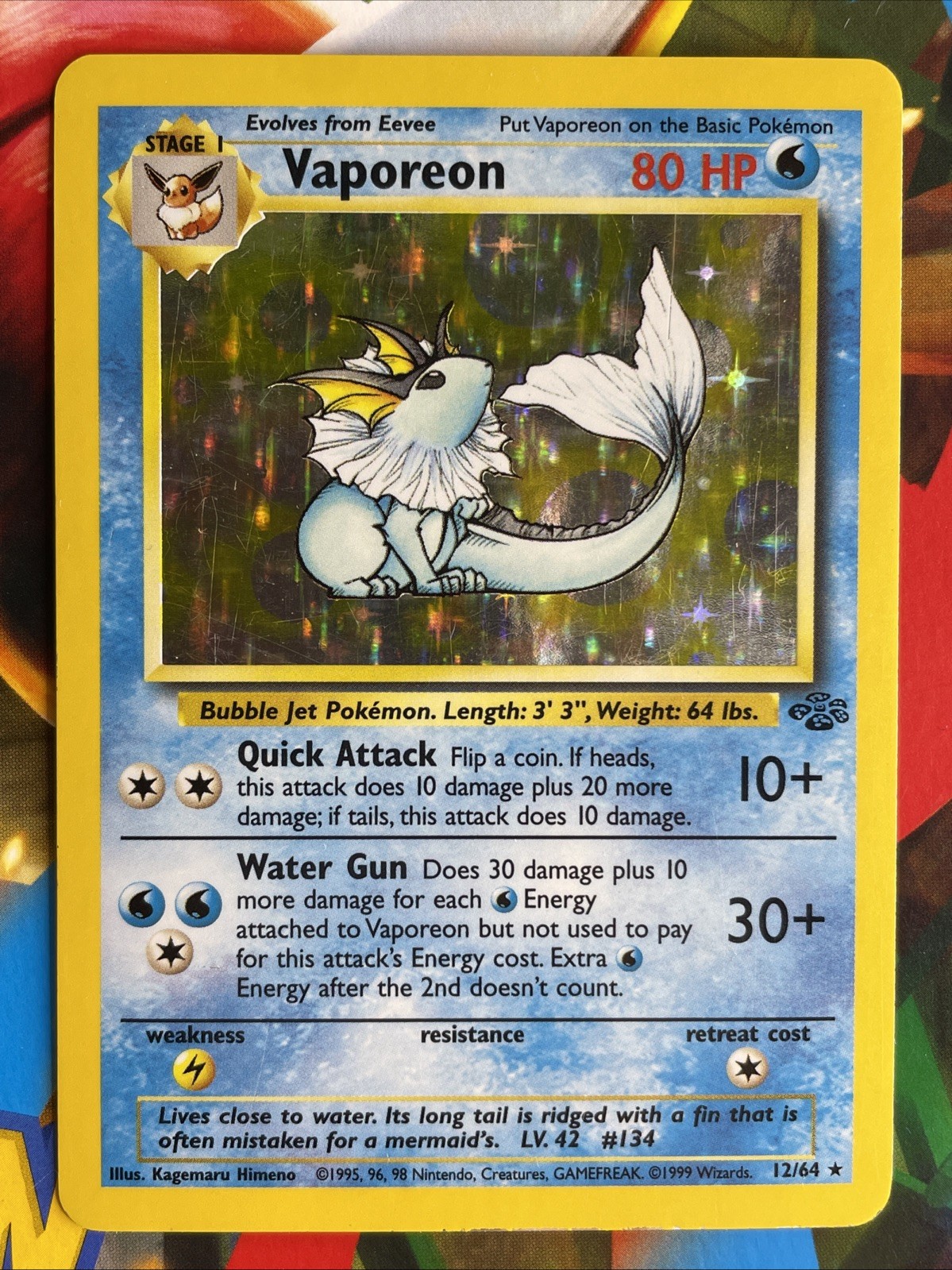 Vaporeon 12/64 Jungle Holo Rare Unlimited Pokemon WOTC LP