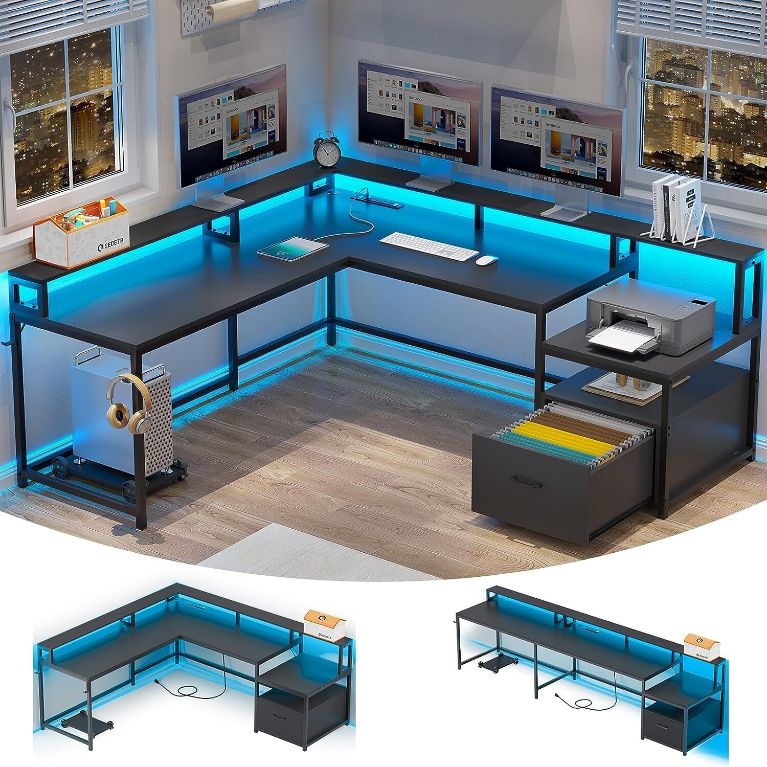 L Shaped Computer Desk with Led Lights 66