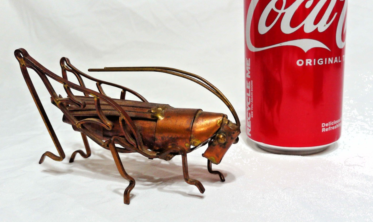 VINTAGE COPPER CRICKET SCUPTURE FIGURE 5-1/4\