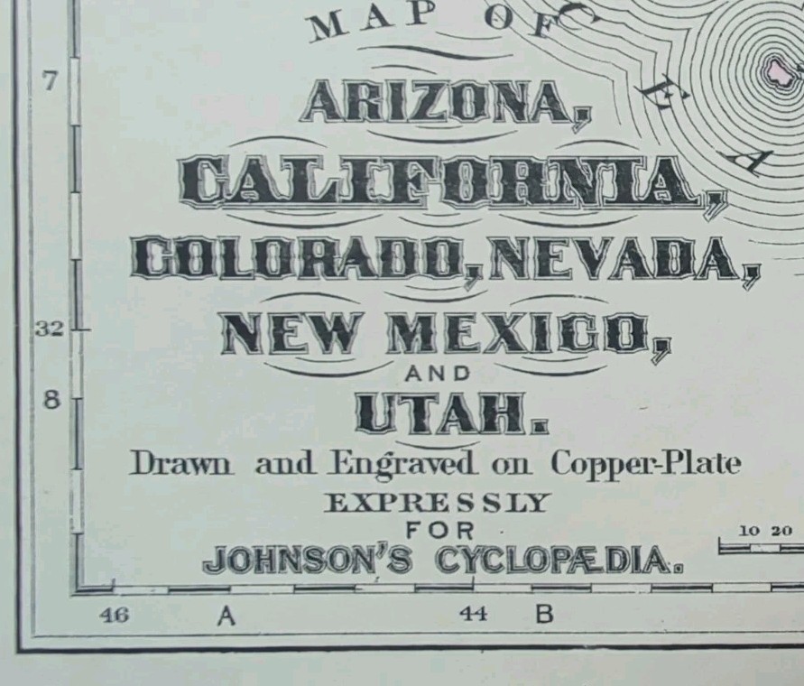 Antique 1885 AZ CA CO NV NM UT Map  Authentic Old Original JOHNSON COPPER PLATE