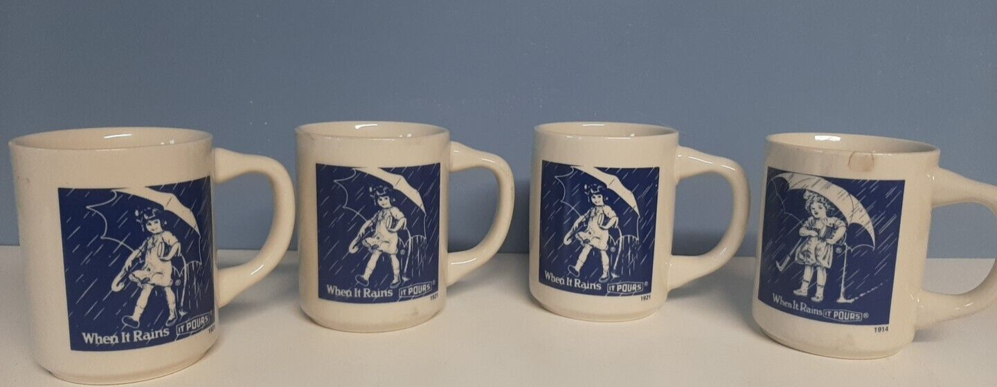 Vtg Morton's Salt Coffee Mugs Lot Of 4 Ceramic C Handle