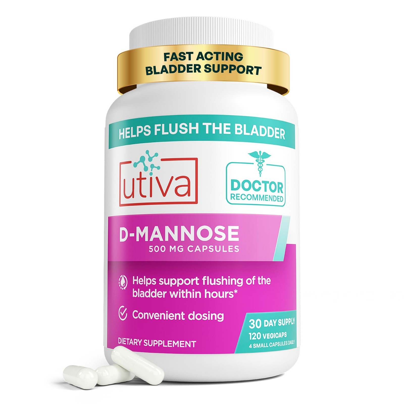 Utiva D-Mannose 2000 mg, Bladder & Urinary Tract Support, 120 Capsules Utiva D-Mannose 2000 mg, Bladder & Urinary Tract Support, 120 Capsules