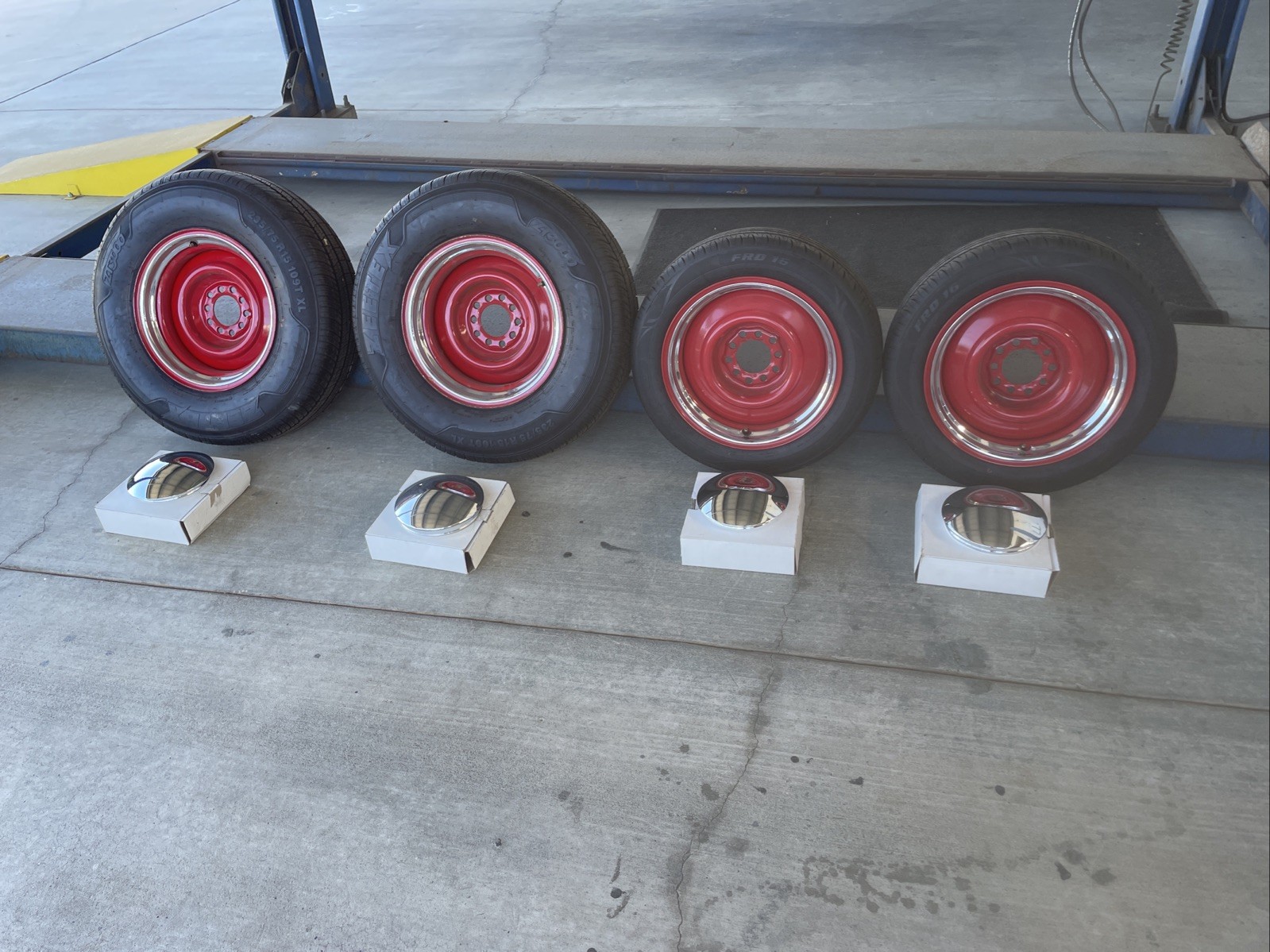 A set of four wheels and tires hot rod steel smoothie wheels 15\
