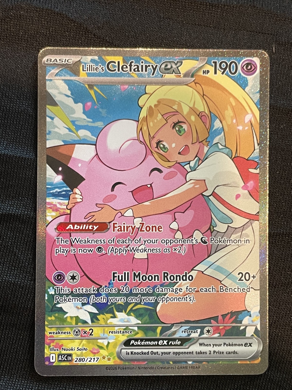 Pokemon Lillie's Clefairy EX 280/217 Ascended Heroes Special Illustration Rare Pokemon Lillie's Clefairy EX 280/217 Ascended Heroes Special Illustration Rare