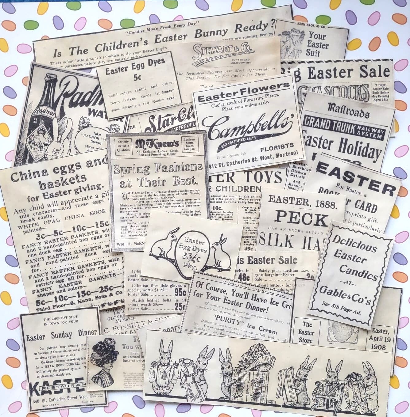 Easter ephemera newspaper ads, vintage, junk journal supplies, collage Easter ephemera newspaper ads, vintage, junk journal supplies, collage
