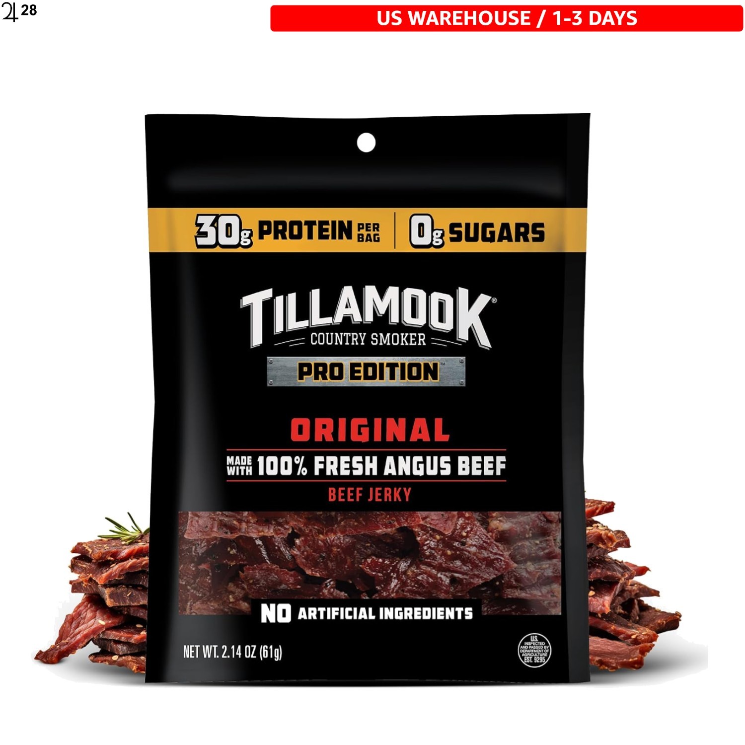 2.14oz Hardwood Smoked Angus Beef Jerky, Zero Sugar, High Protein - On-the-Go 2.14oz Hardwood Smoked Angus Beef Jerky, Zero Sugar, High Protein - On-the-Go