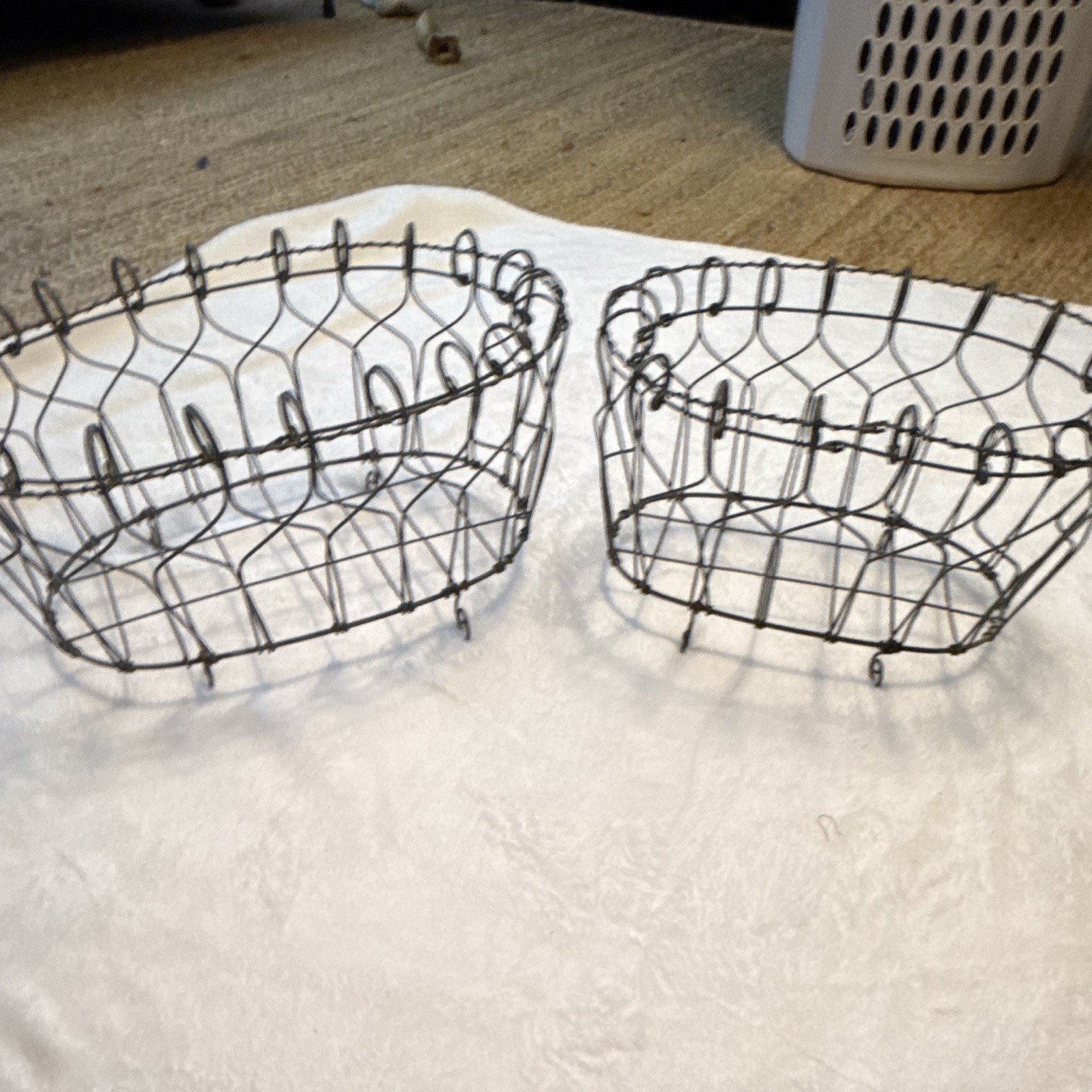 Antique French Country Wirework Nesting Baskets Pair Scalloped Rim No Weld Antique French Country Wirework Nesting Baskets Pair Scalloped Rim No Weld