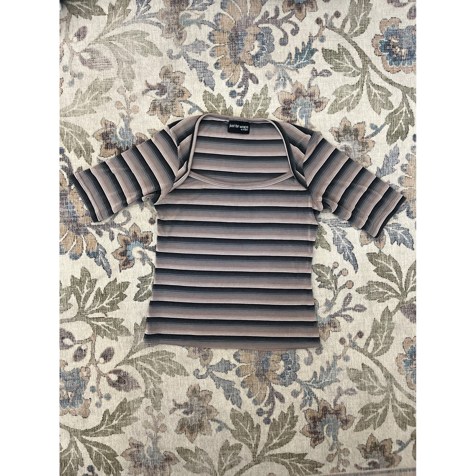 Just for Wraps Top Women Brown Striped Excellent Square Neck Ribbed Y2K 90s