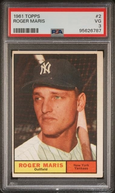 Graded 1961 Topps Roger Maris #2 Baseball Card PSA 3 Very Good Graded 1961 Topps Roger Maris #2 Baseball Card PSA 3 Very Good
