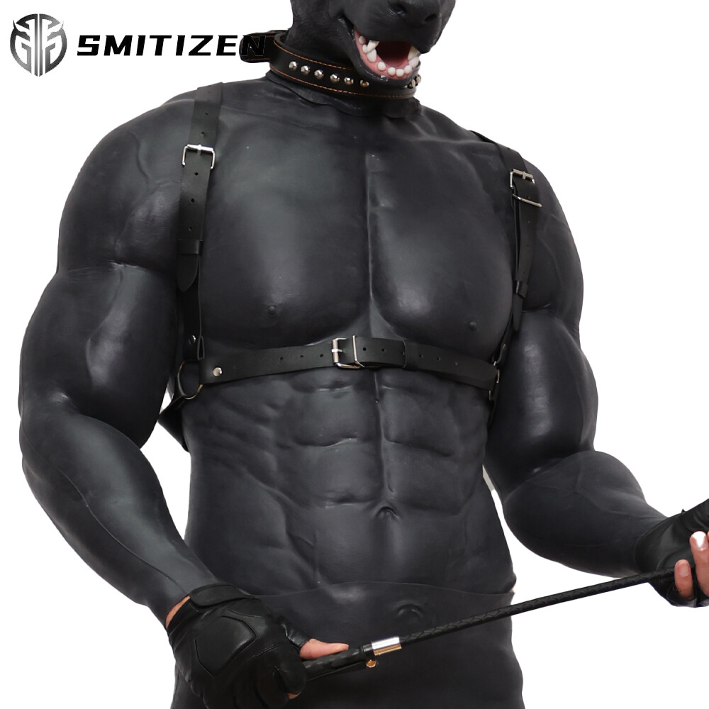 Smitizen Black Upper Silicone Muscle Suit with Muscle Strong Arms for Halloween