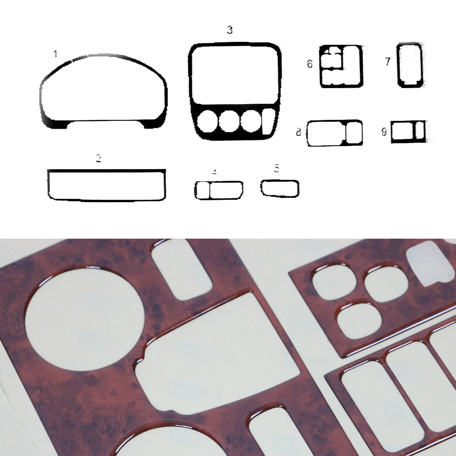 Wooden Look Dashboard Console Trim Kit for Honda CR-V 1997-2001 9 Pcs