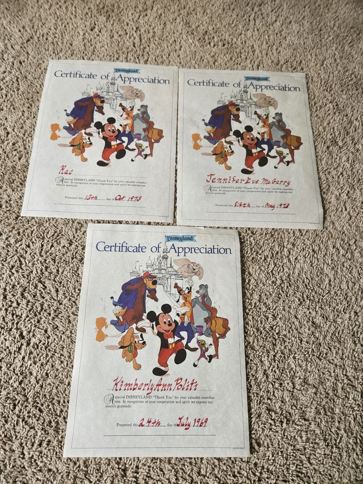 Lot Of 3 Vintage Disneyland Certificate Of Appreciation 60s 70s Rare Disney Lot Of 3 Vintage Disneyland Certificate Of Appreciation 60s 70s Rare Disney