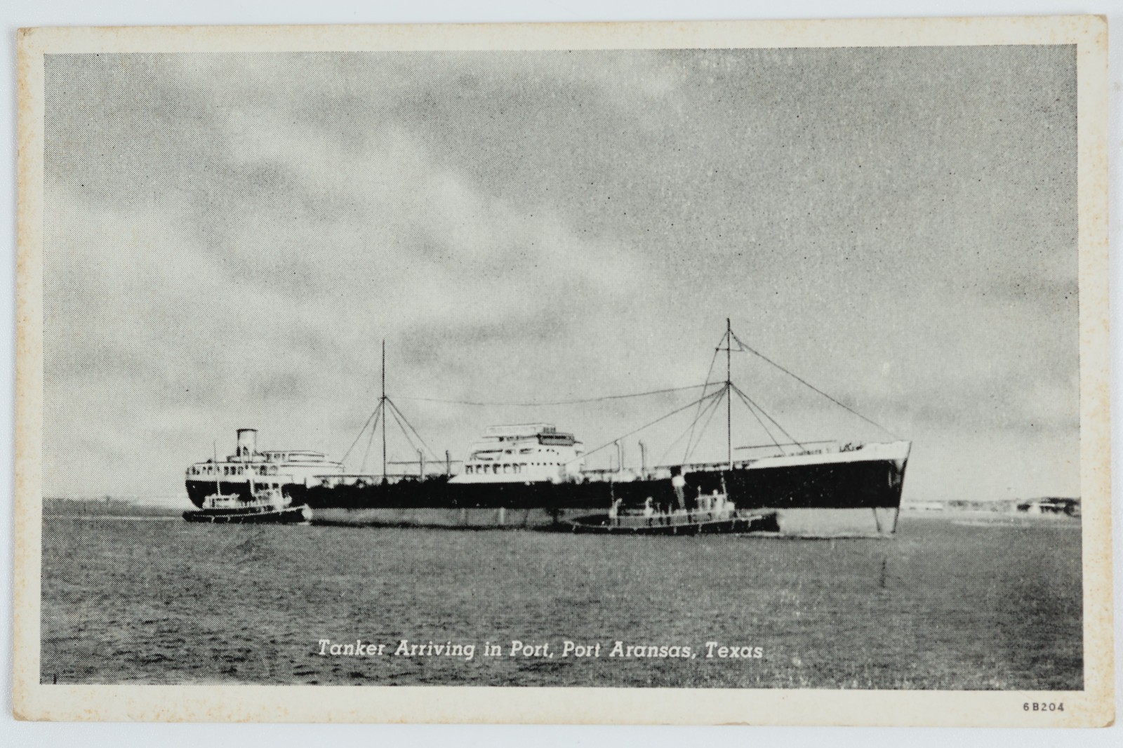 Vintage Postcard Tanker Arriving In Port Aransas Texas Tugboats Ship Maritime