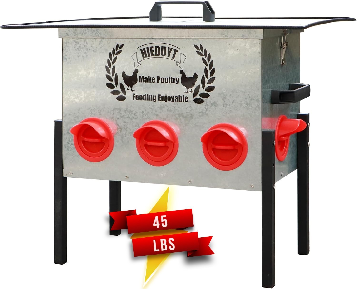 45lb Large Automatic Chicken Feeder No-Waste Poultry 8 Ports Metal Feeder