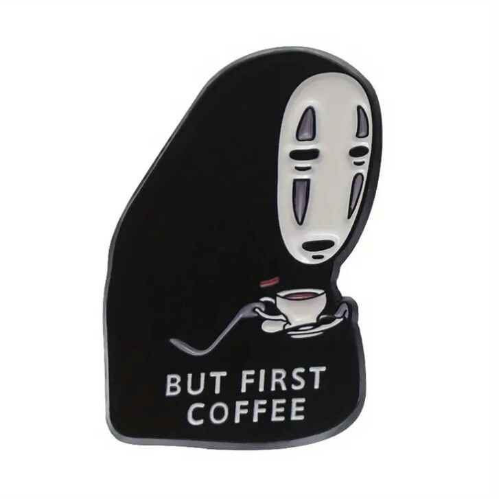 Spirited Away - “But First, Coffee” Enamel Pin - No-Face Ghibli Inspired Spirit Spirited Away - “But First, Coffee” Enamel Pin - No-Face Ghibli Inspired Spirit