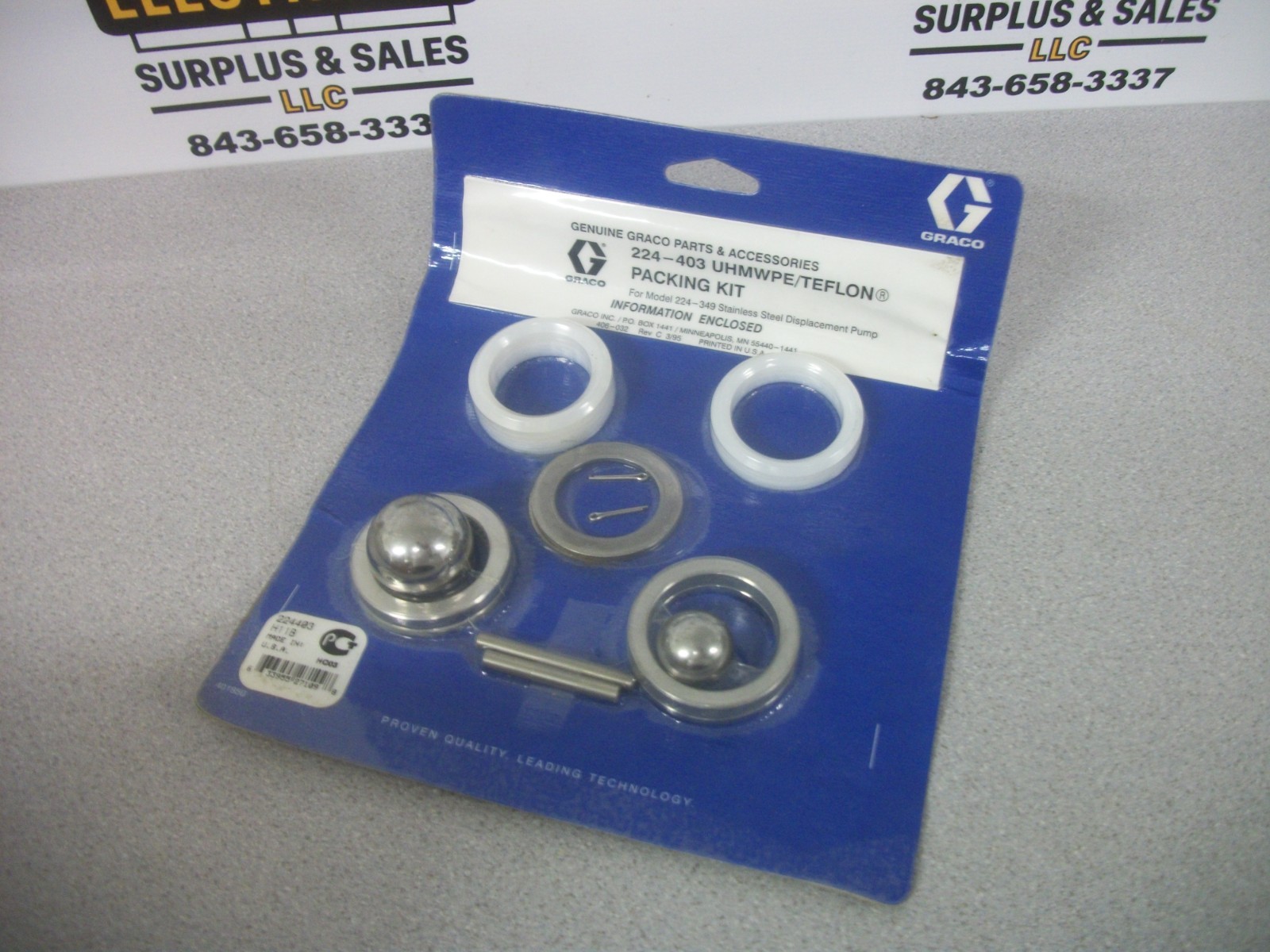 GRACO 224-349 SS DISPLACEMENT PUMP PACKING KIT 224-403 UHMWPE/TEFLON NEW