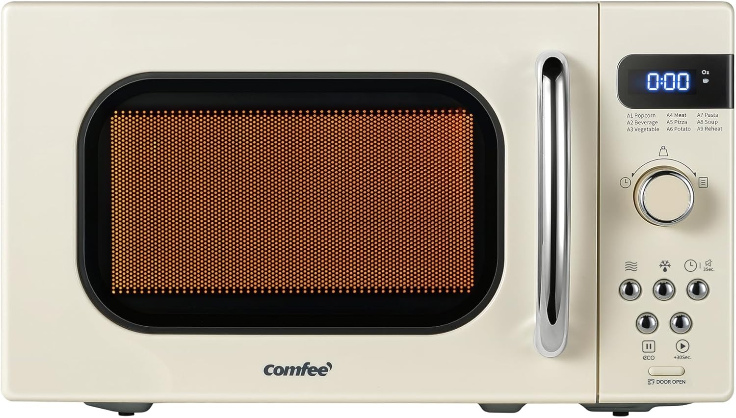 COMFEE\' Retro Small Microwave Oven 0.7 CU Compact Size, 9 Preset Menus, Apricot COMFEE\' Retro Small Microwave Oven 0.7 CU Compact Size, 9 Preset Menus, Apricot