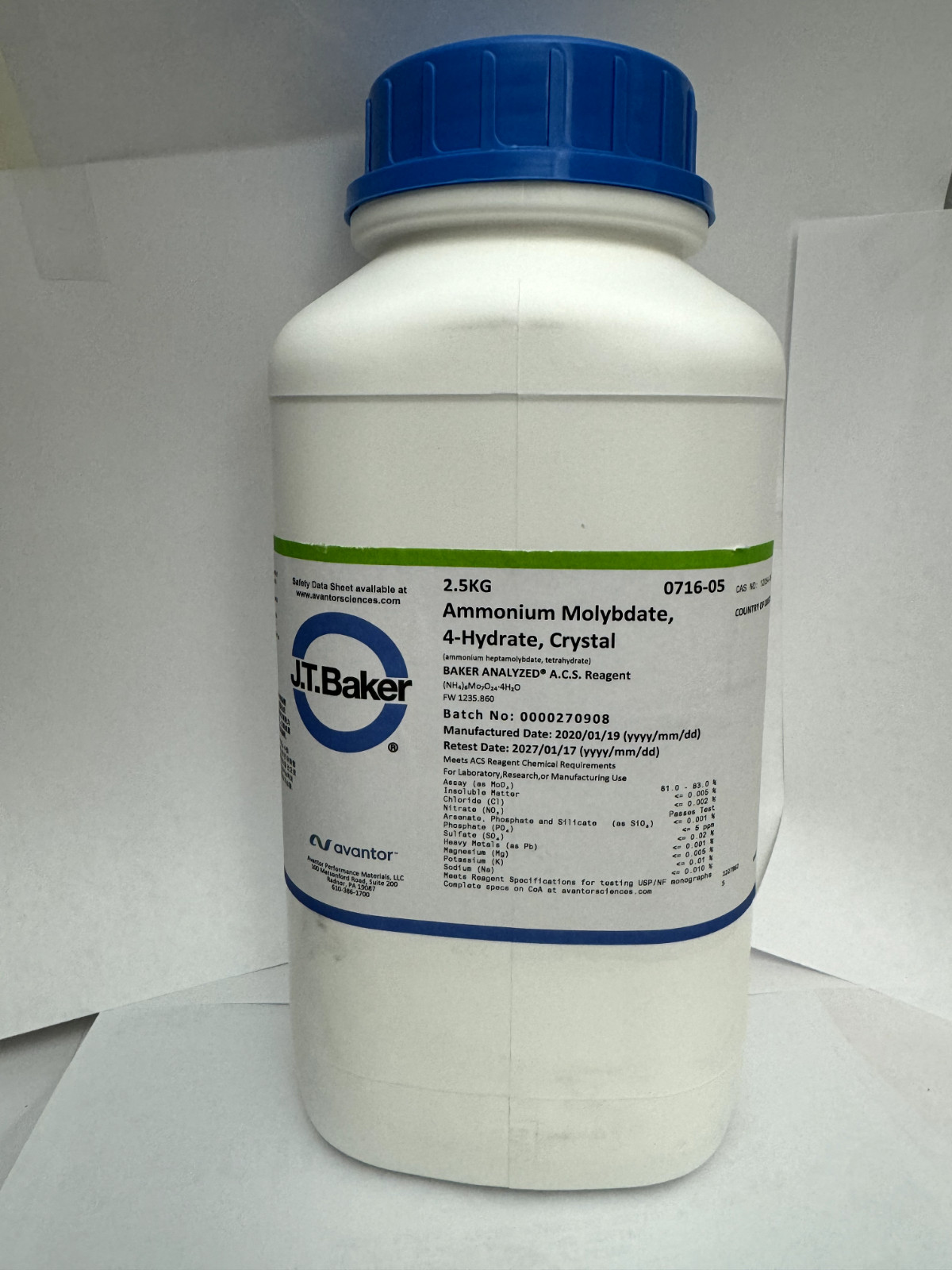 Ammonium Molybdate, Reagent ACS, High Purity, 2.5 kg, (Sealed) Ammonium Molybdate, Reagent ACS, High Purity, 2.5 kg, (Sealed)