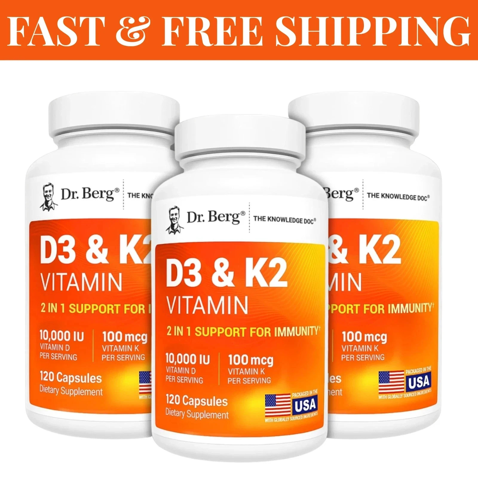 (3 Pack) Dr. Barg Nutritionals 100mg Vitamin D3 & K2 Supplement