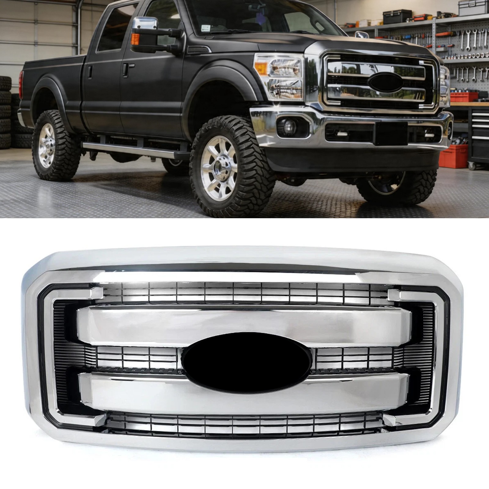 Fit For 2011-2016 Ford F250 F350 F450 F550 Super Duty Grille  Assembly Chrome
