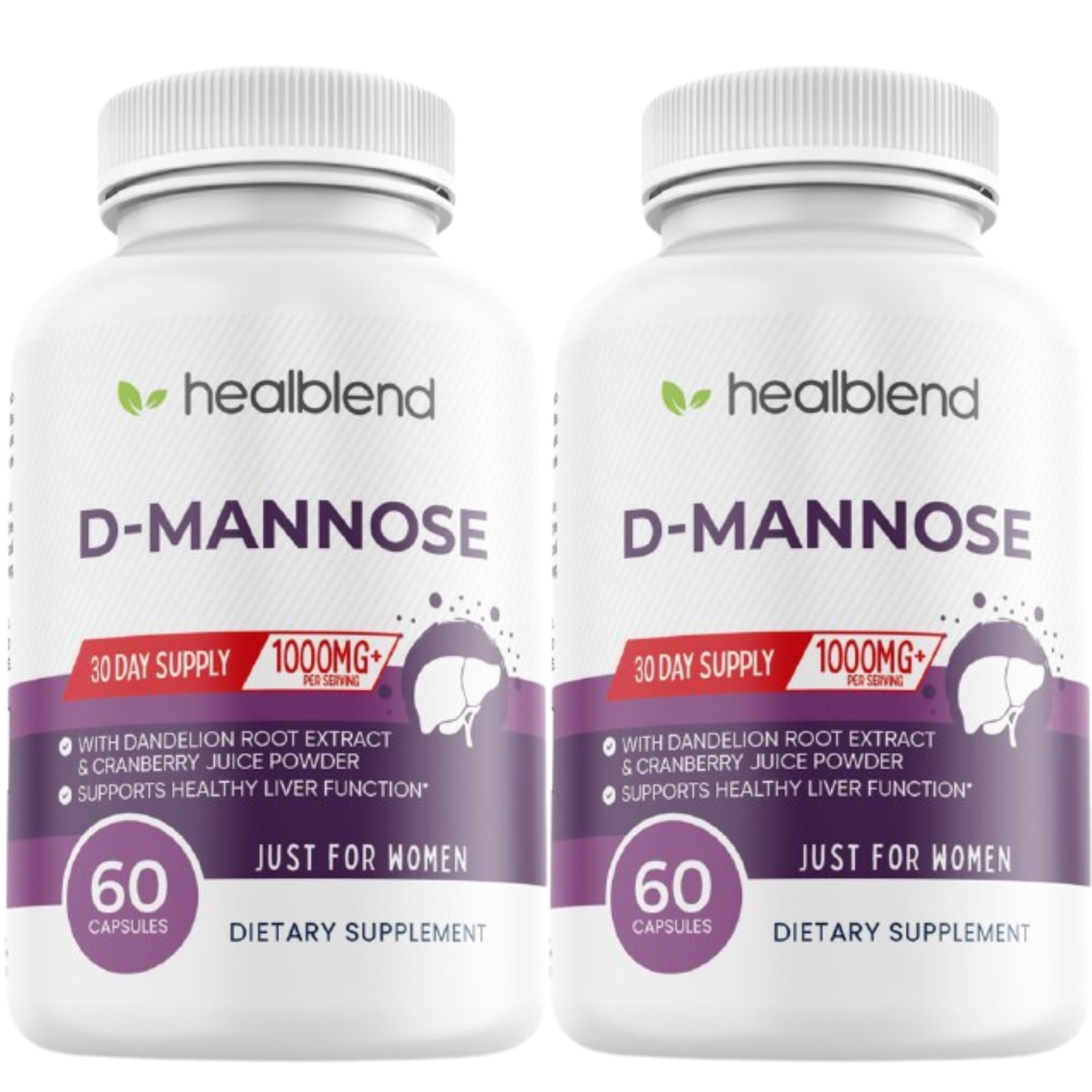 D-Mannose 1000mg Capsules with Cranberry & Dandelion Extracts for Liver Health