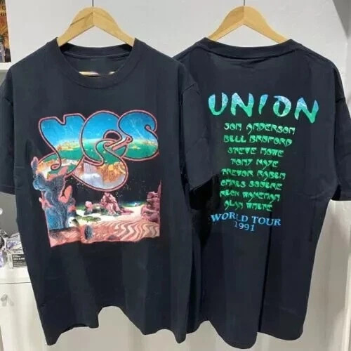 1991 YES Band Union World Tour 2 Side Black T-shirt Reprint S-5XL MM07
