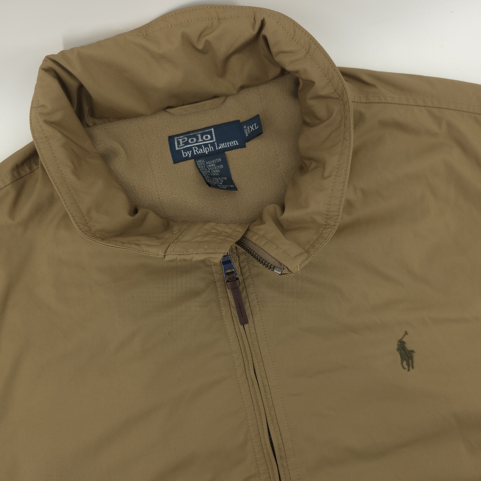 VTG Polo Ralph Lauren Lined Full-Zip Jacket Mens XL Hidden Hood Tan