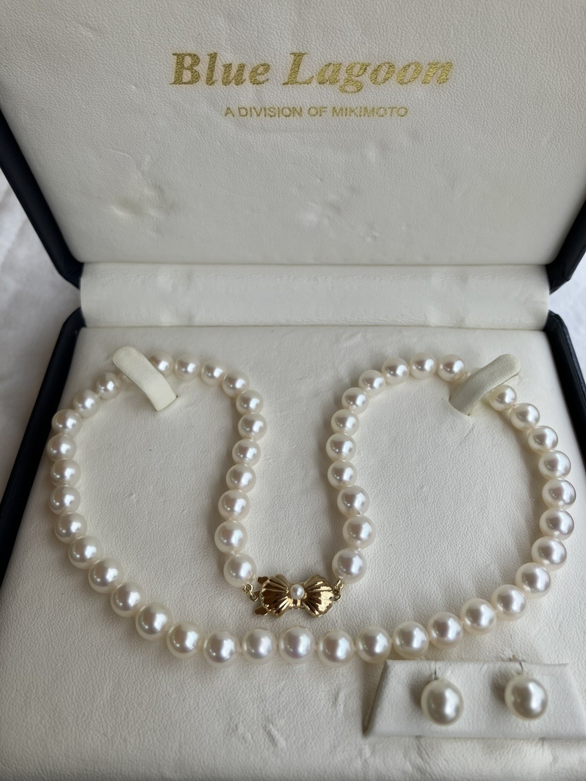 7.5-8mm Blue Lagoon by Mikimoto Akoya Pearl Necklace & Earrings Set 14K Gold