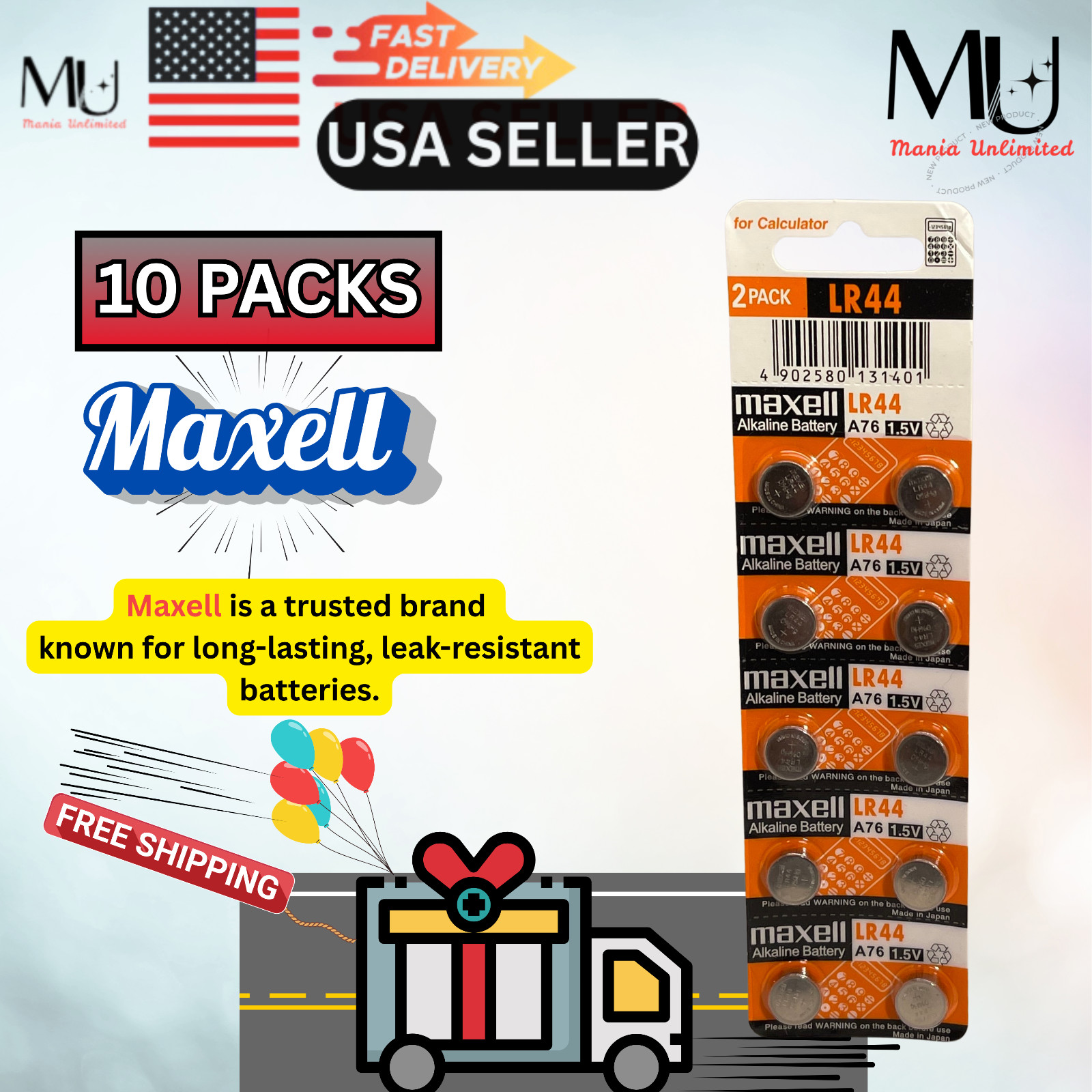 10 Piece LR44 Maxell Coin  Alkaline Battery AG13 A76 357 L1154 Expire Date 2032+