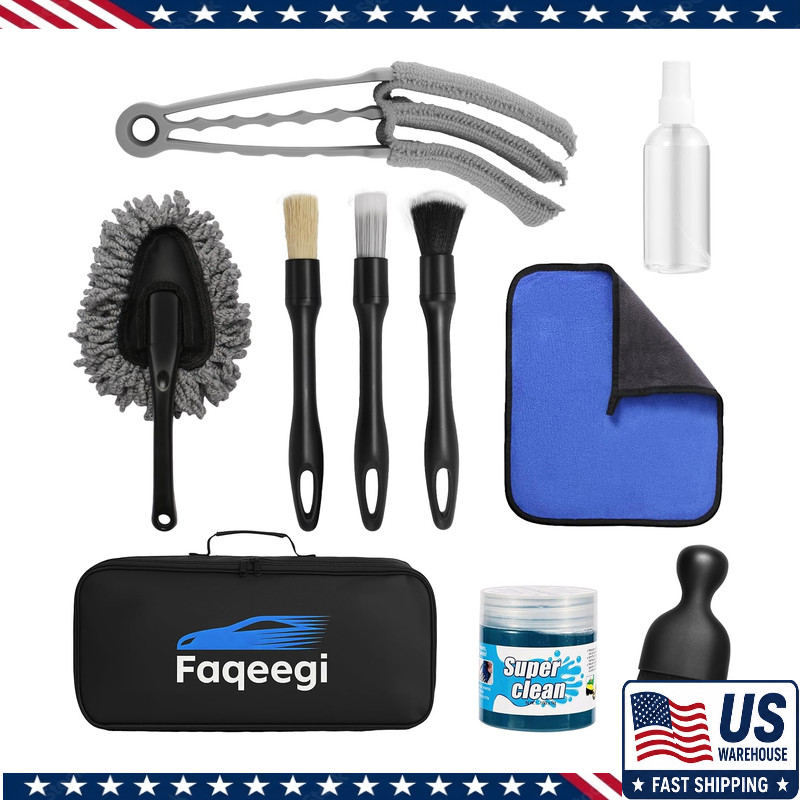 10-Piece Car Interior Cleaning Kit 3 Soft Boar Hair Brushes, Non-Toxic Gel, Spra