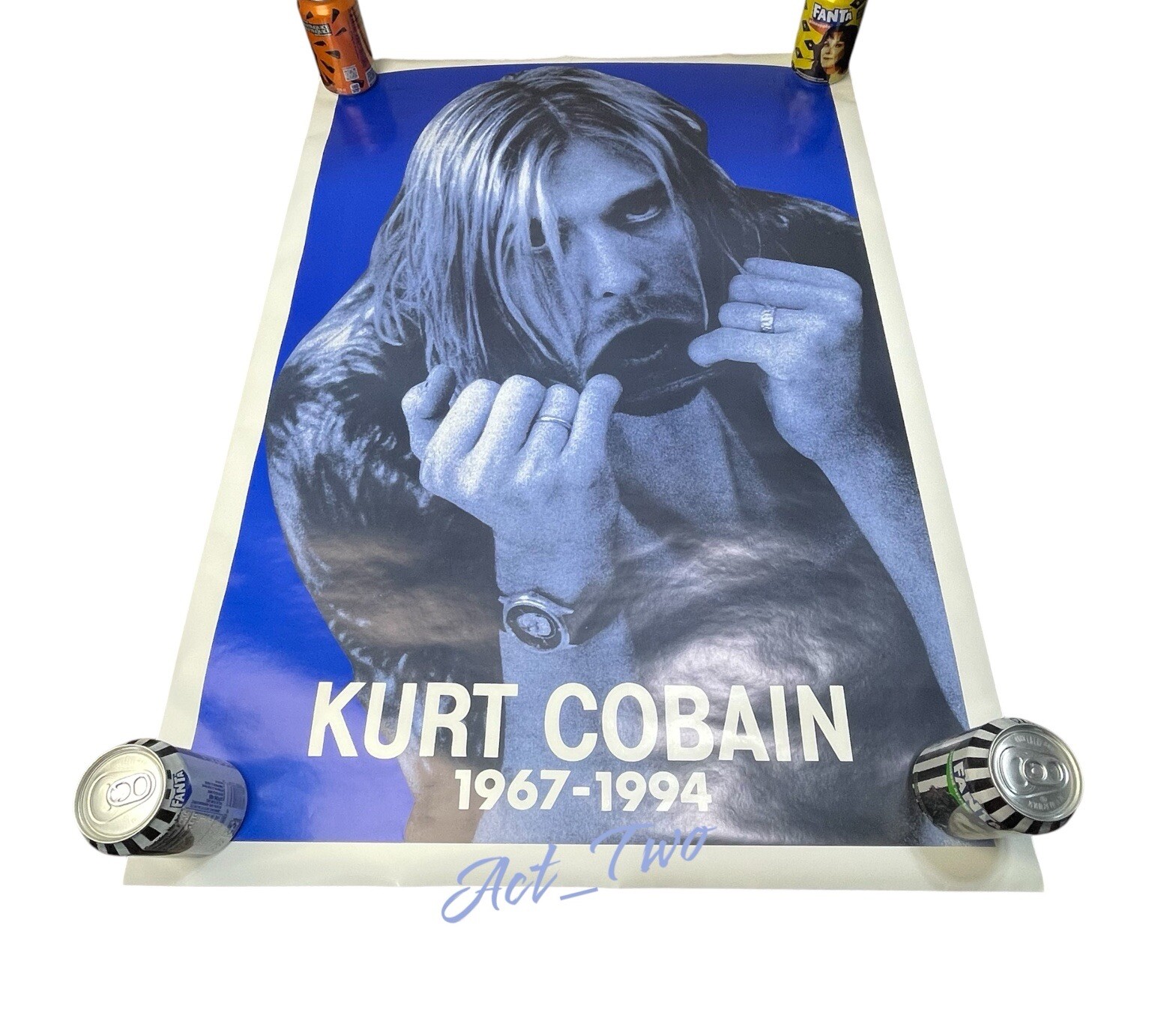 Vintage 90’s Kurt Cobain Rare Blue 25”x35” Poster 1967-1994 Nirvana Grunge