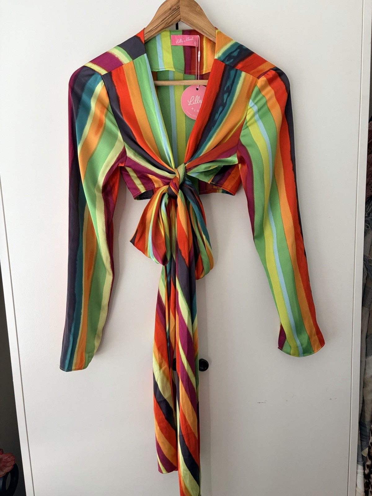 Lilly\'s Kloset Multicolored Striped Tie Front Crop Top Lilly\'s Kloset Multicolored Striped Tie Front Crop Top