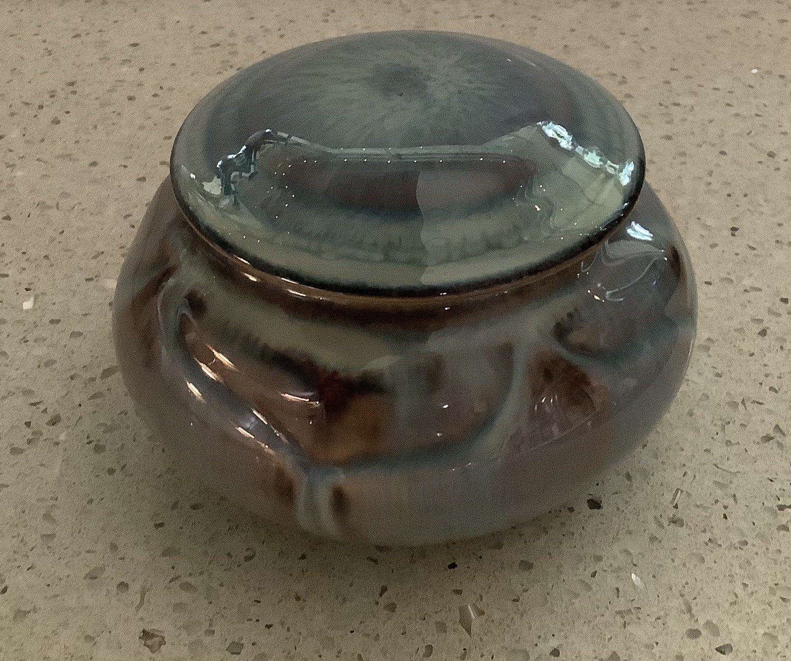 Vintage Drip Glaze Pottery Sugar/Lidded Jar By Bill Campbell, Mint Vintage Drip Glaze Pottery Sugar/Lidded Jar By Bill Campbell, Mint