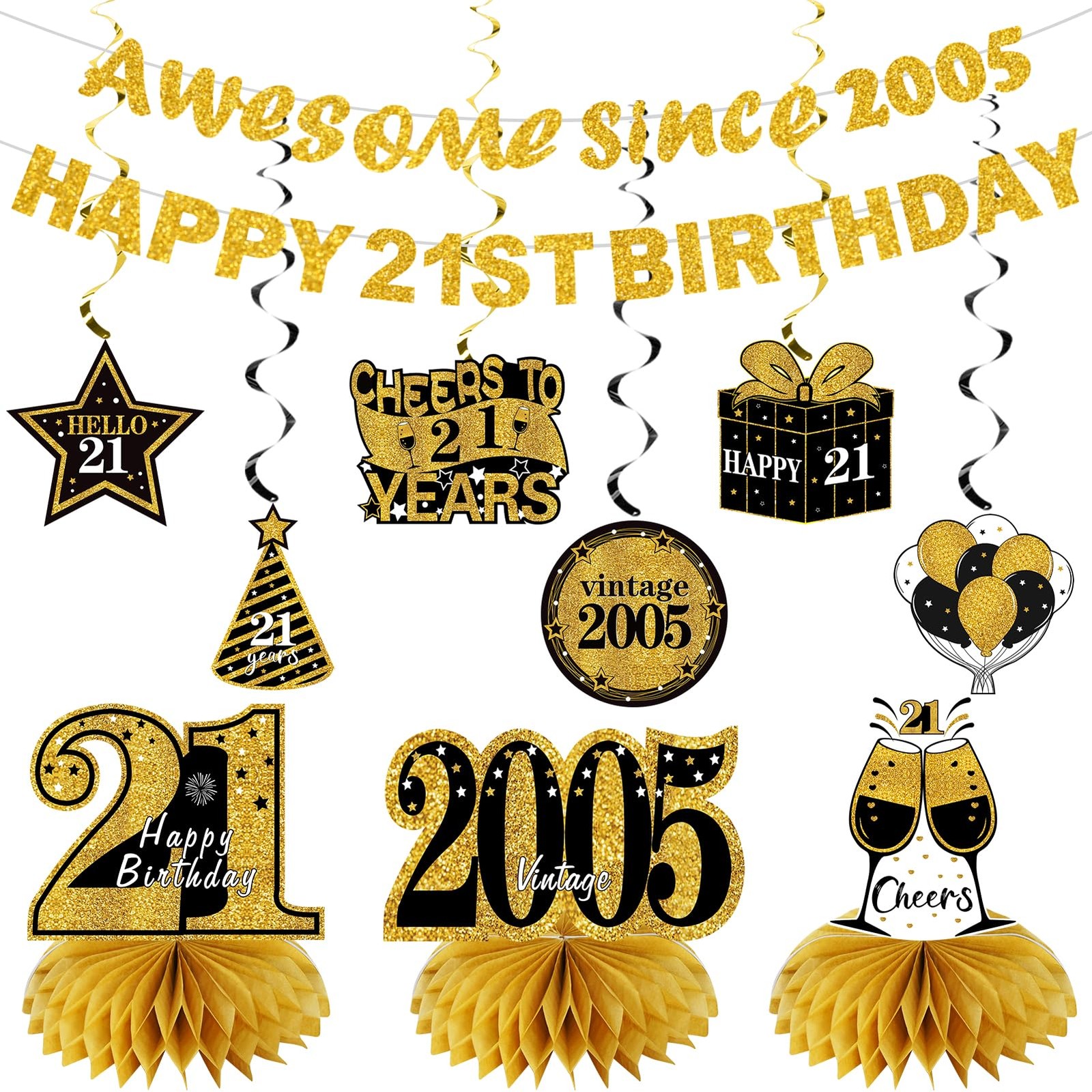 11Pcs 21St Birthday Decorations Kit for Men Women, Black Gold Happy 21St Birthda 11Pcs 21St Birthday Decorations Kit for Men Women, Black Gold Happy 21St Birthda
