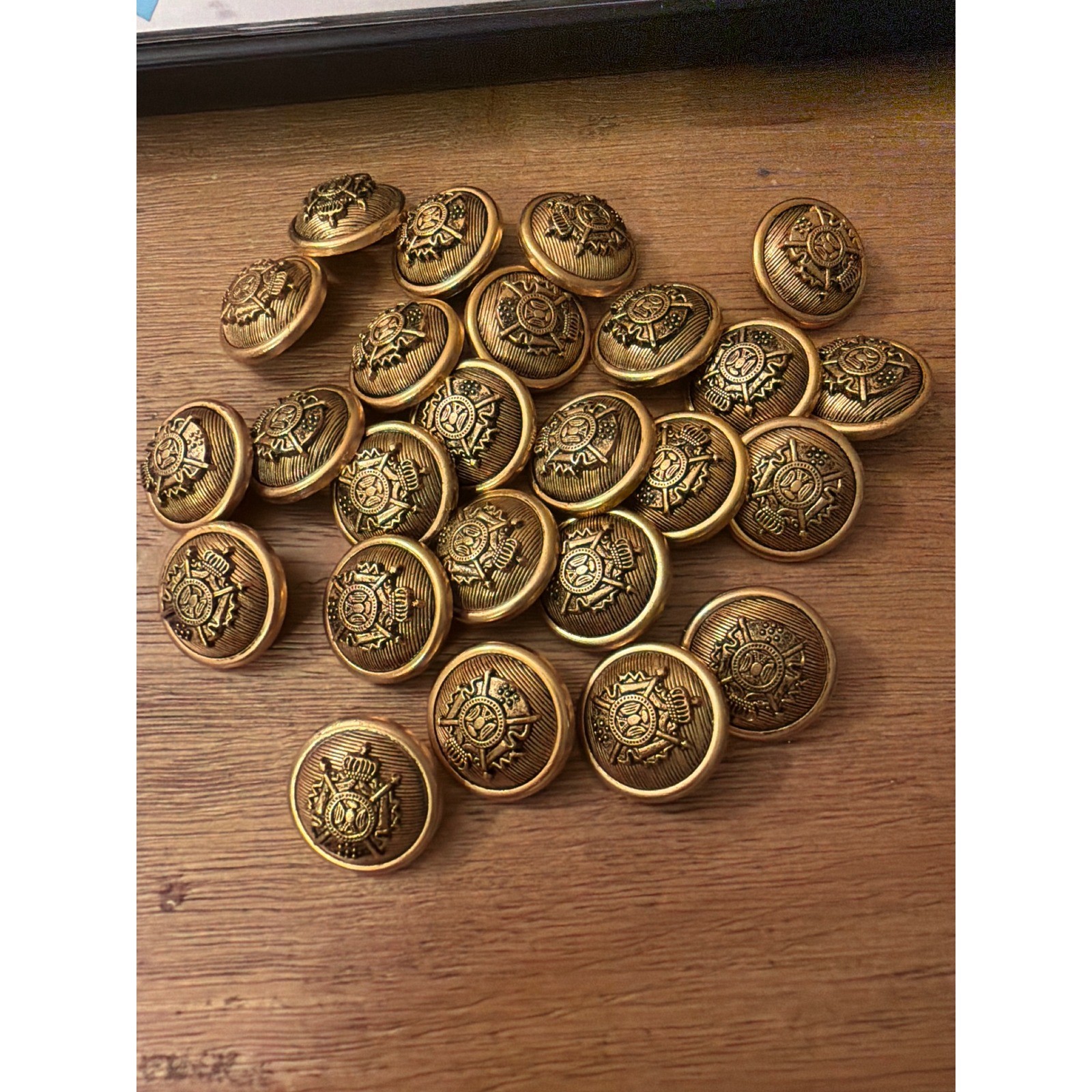 25 Vintage Gold Tone Metal Blazer Buttons Crown Crest Shank Coat Jacket Lot