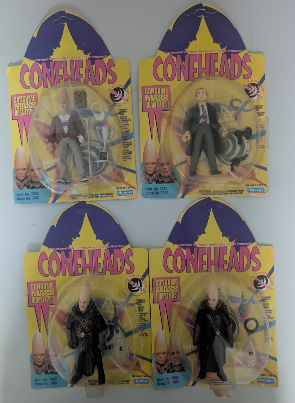 Vintage 1993 Playmates Coneheads 4 Carded Figure Lot Vintage 1993 Playmates Coneheads 4 Carded Figure Lot