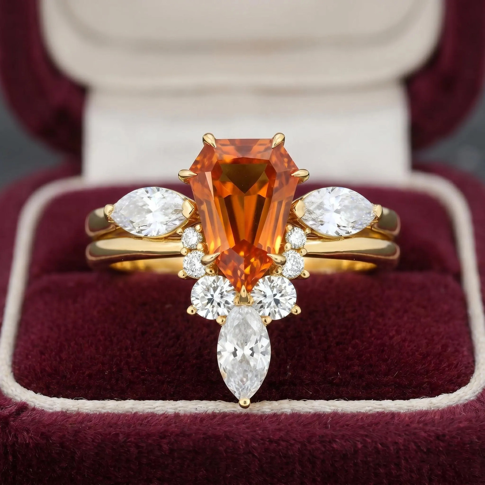 Orange Sapphire Engagement Ring 925 Sterling Silver Simulated Sapphire
