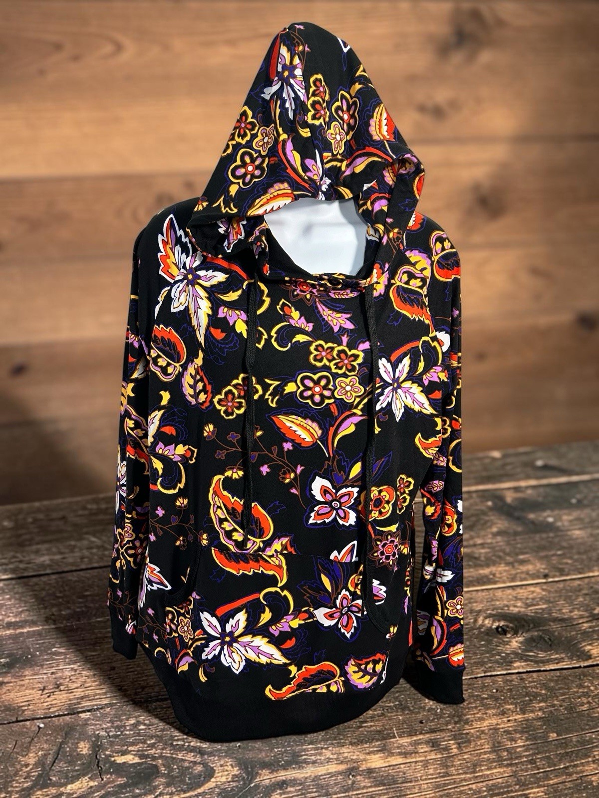 Lildy Super Soft Hoodie Sz M Colorful Floral Long-Sleeve Pullover Lounge New