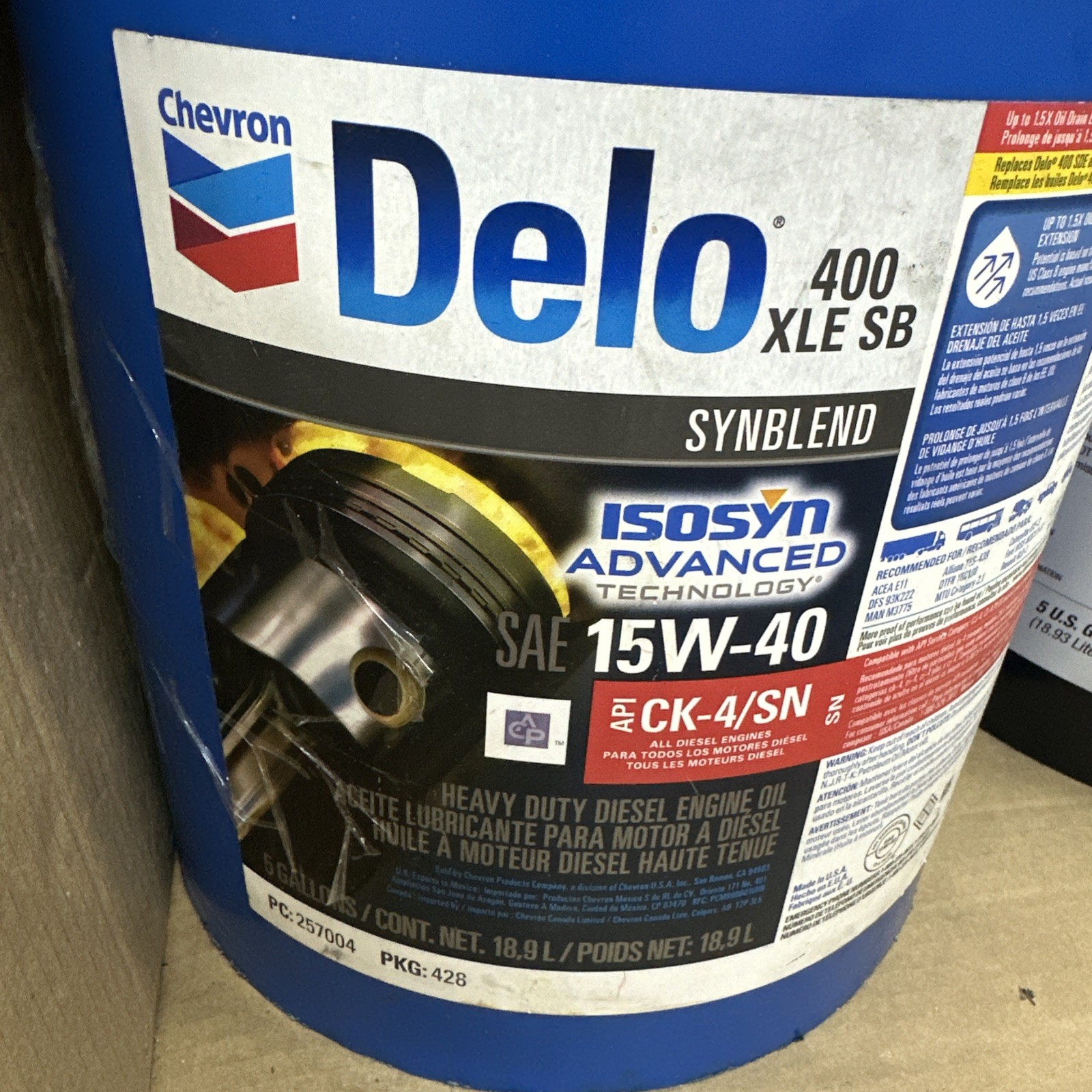 Delo 222290465 400 XLE Synthetic Blend 15W-40 Motor Oil - 5 Gallon Pail Delo 222290465 400 XLE Synthetic Blend 15W-40 Motor Oil - 5 Gallon Pail