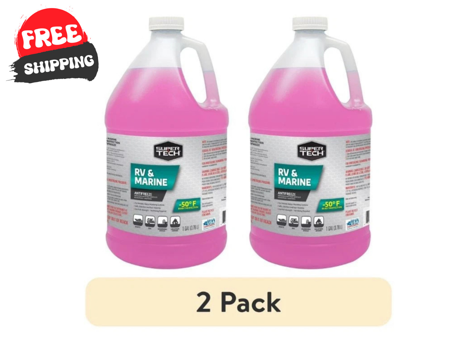 (2 pack) Super Tech RV and Marine Antifreeze, 1 Gallon - 2 pack