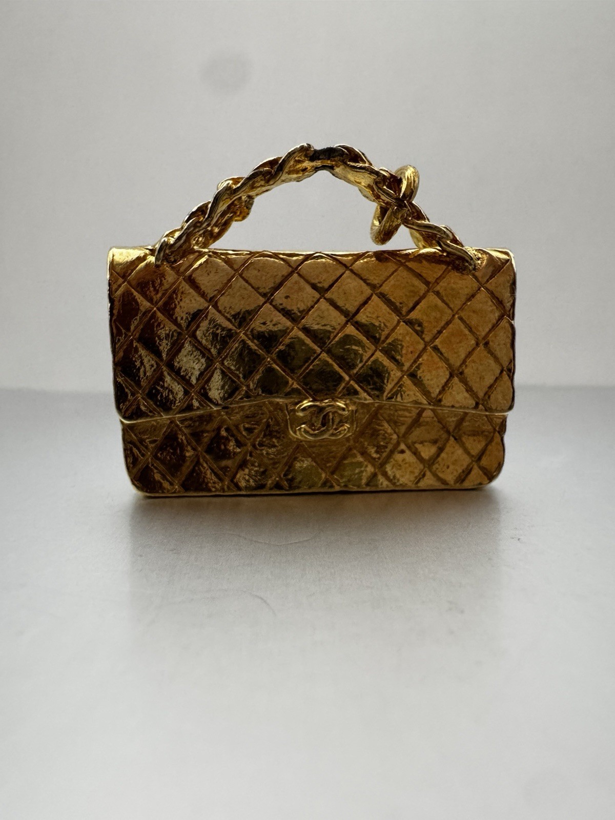 Vintage Authentic 1990s Chanel Gold-plated Micro Classic Flap Bag Charm/Pendant