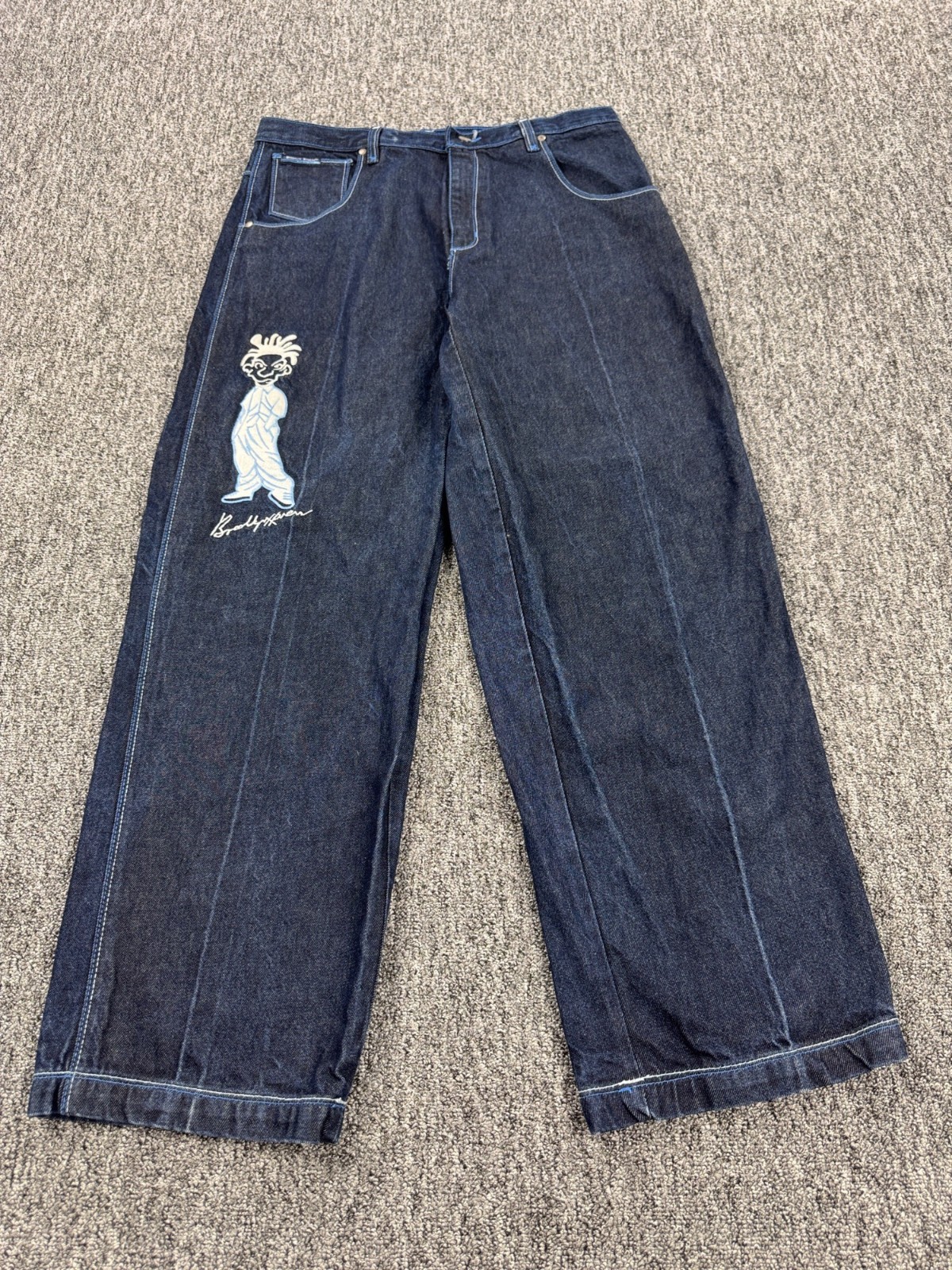 Vtg Brooklyn Express Jeans Men 36x32 Baggy Loose Fit Embroidered Flap Pocket Y2K