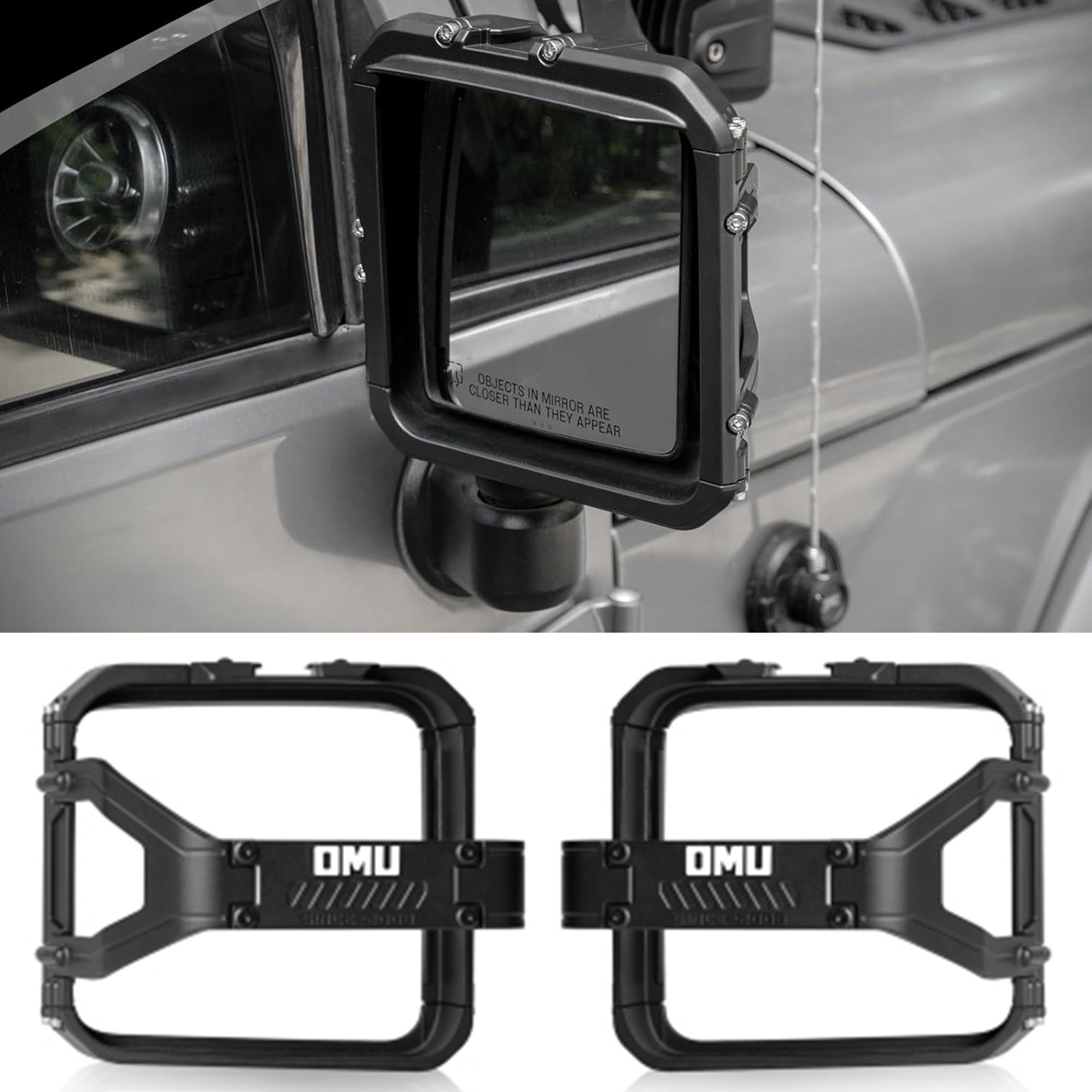 2X OMU Aluminum Rearview Mirror Rain Shield Frame For 07-18 Jeep Wrangler JK