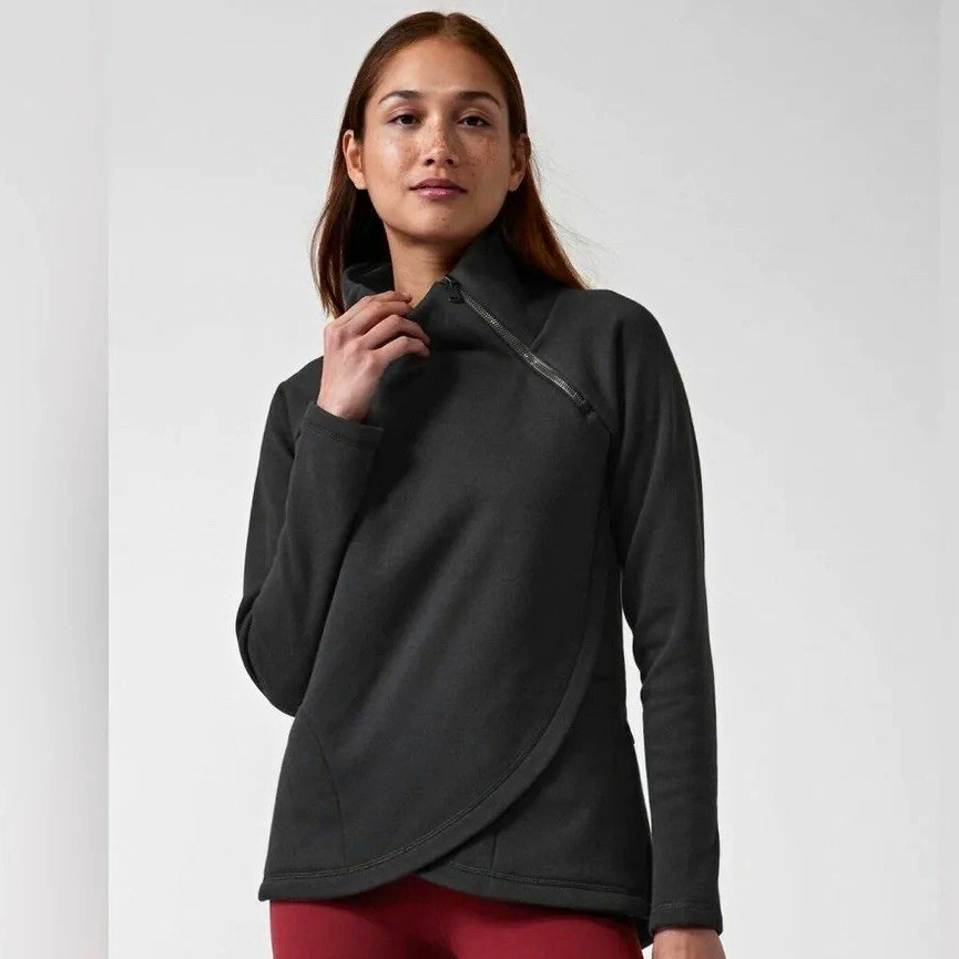 Athleta Cozy Karma Asymmetrical Pullover Black Size Medium