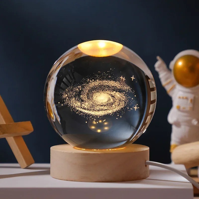 3D Crystal Ball Galaxy Moon Lamp USB LED Night Light Home Decor Gift