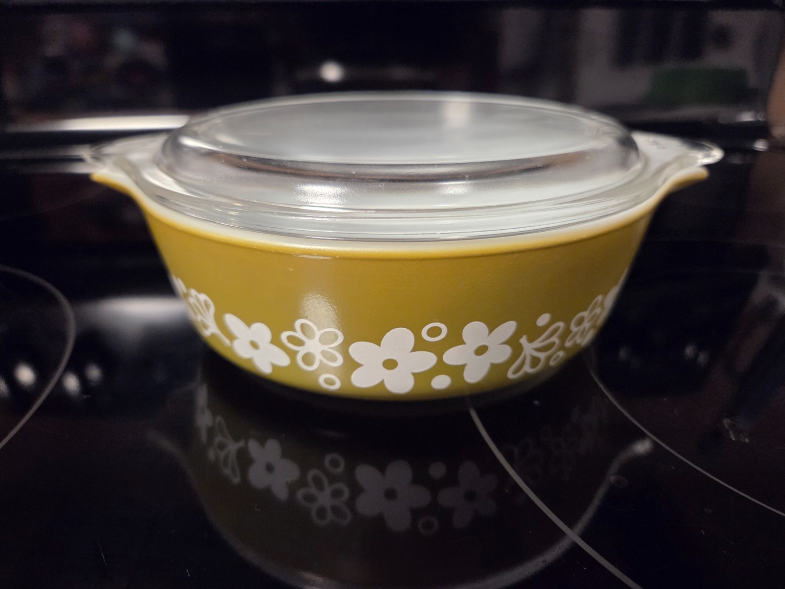 PYREX VTG 471 Spring Blossom Casserole w/Lid 1 pt Green White Floral Super Clean PYREX VTG 471 Spring Blossom Casserole w/Lid 1 pt Green White Floral Super Clean