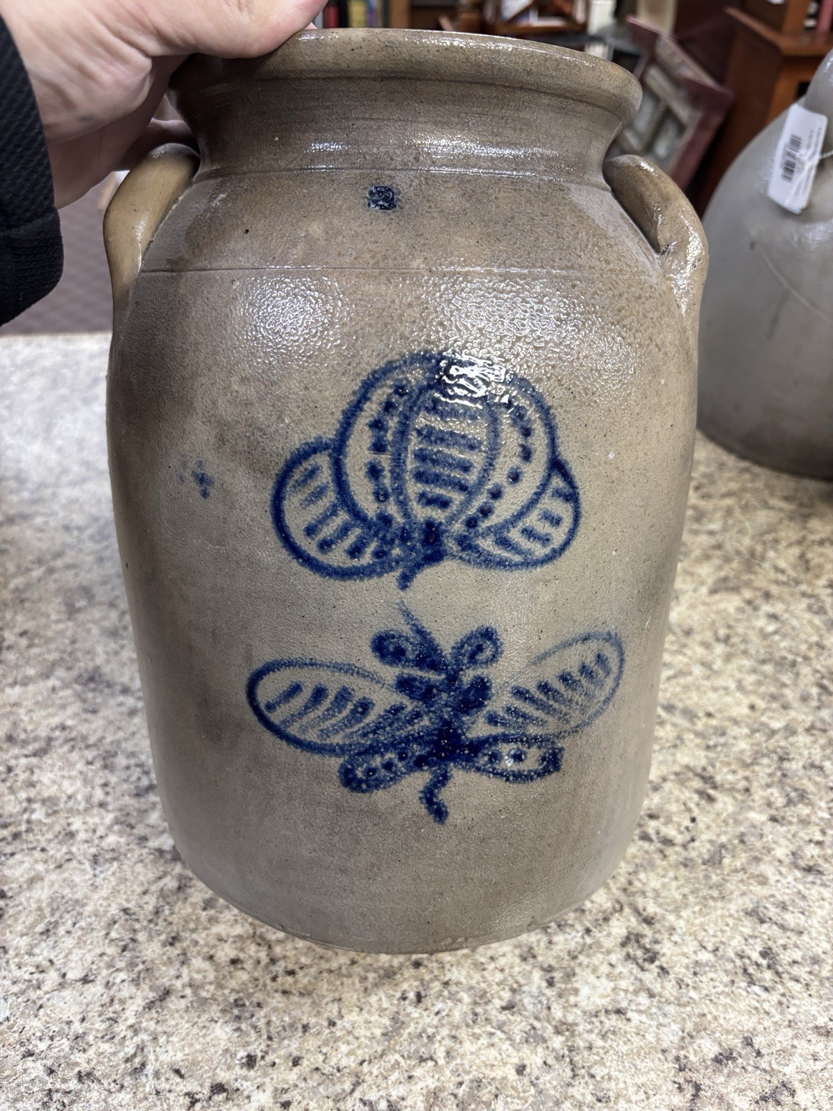 Antique 2 Gallon Stoneware Crock Cobalt Decorated Salt Glaze. 12x9x9\ Antique 2 Gallon Stoneware Crock Cobalt Decorated Salt Glaze. 12x9x9\