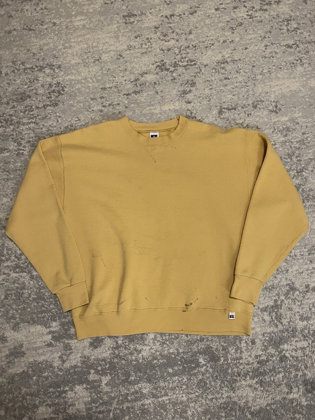 Vintage 90s Russell Athletic Yellow Blank Crewneck Sweatshirt Large