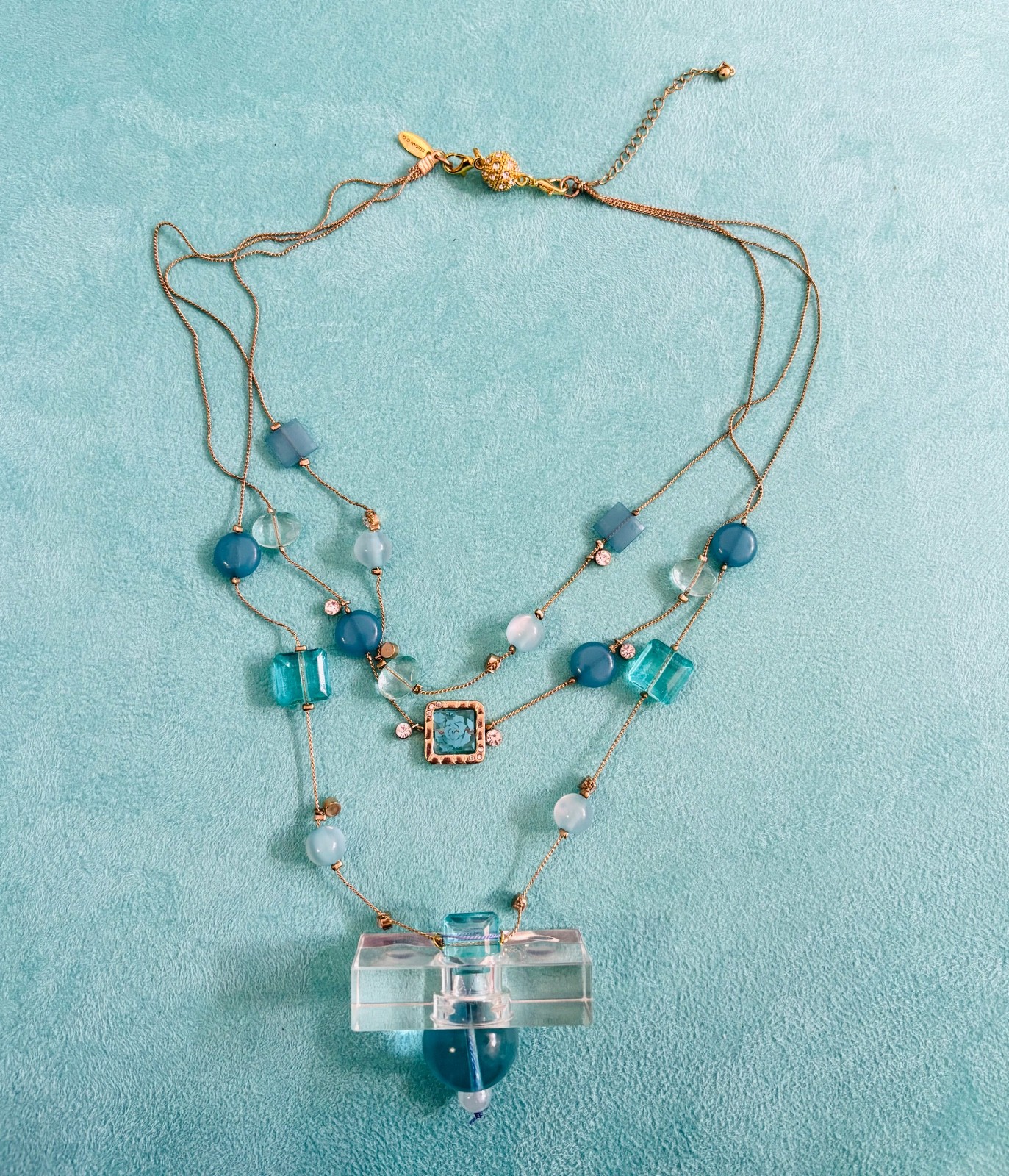 Vtg Artisan necklace  Designer Blue Turquoise Lucite ooak  Statement Necklace